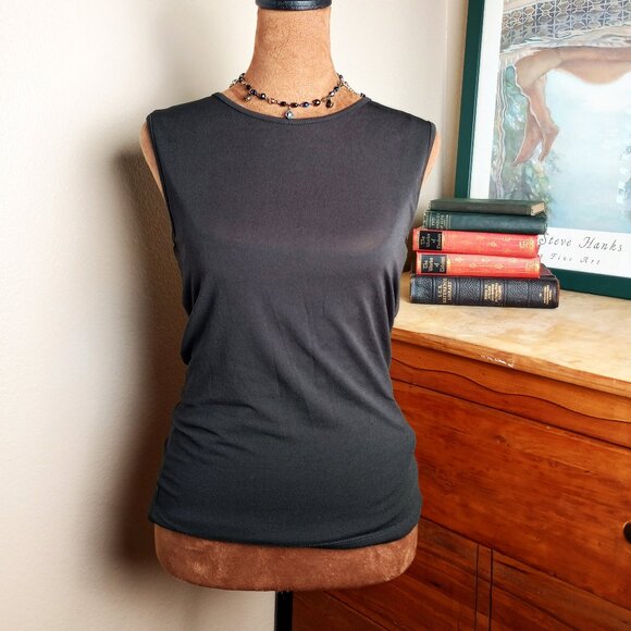 90s Goth Y2K Black Minimalist Romantic Luxe Sleeveless Black Tank Top Anne Klein - Picture 1 of 6